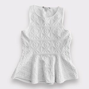 Guess White Textured Sleeveless Peplum Top